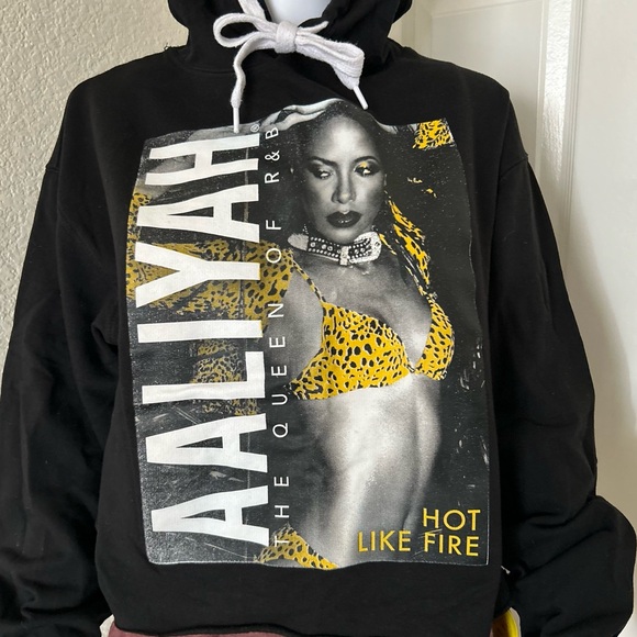 Aaliyah Hot like Fire Long Sleeve Semi Cropped Hooded Cotton Blend Sweater M - Picture 2 of 9